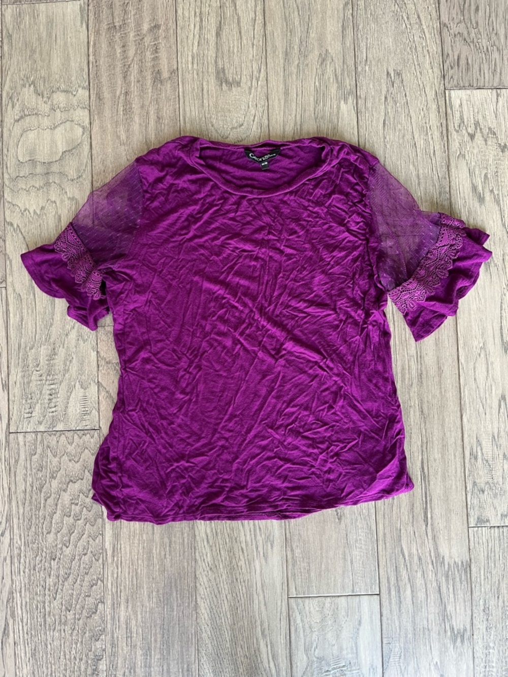 George Plum Short Sleeve Top with Lace Trim size M